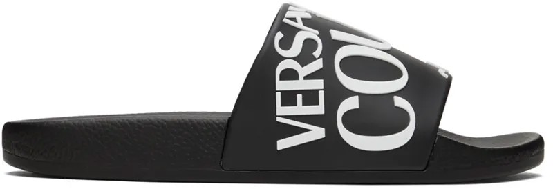 Черные шлепанцы с логотипом Versace Jeans Couture