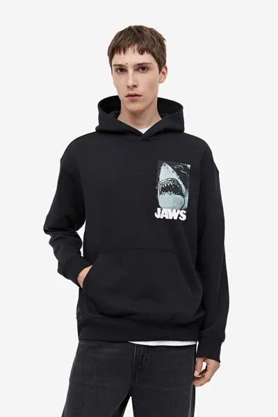 Свободная толстовка с капюшоном H&M, черный