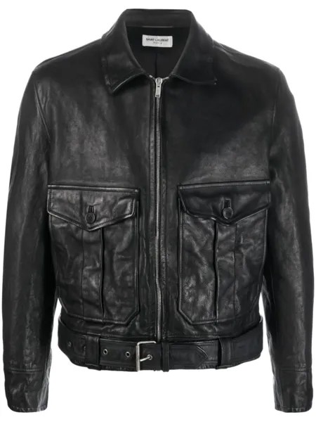 Saint Laurent укороченная куртка с пряжками, черный