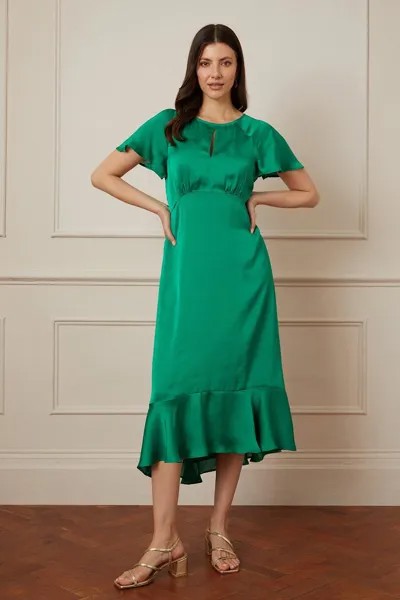 Атласное платье миди премиум-класса с заниженным подолом Wallis, зеленый