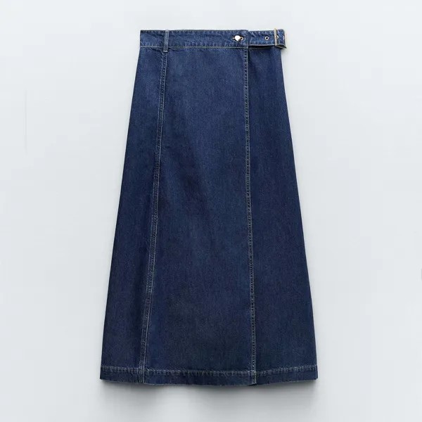 Юбка миди Zara Z1975 Denim With Side Belt, синий