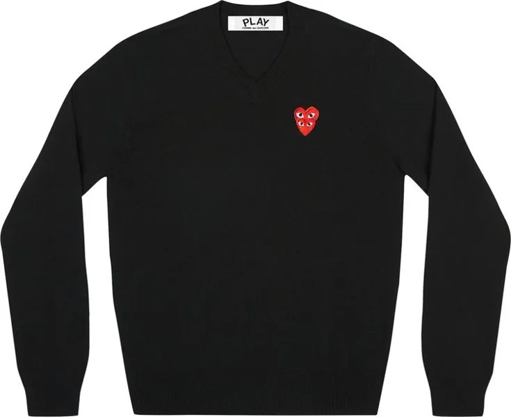 Свитер Comme des Garçons PLAY Double Heart Logo V-Neck Sweater 'Black', черный