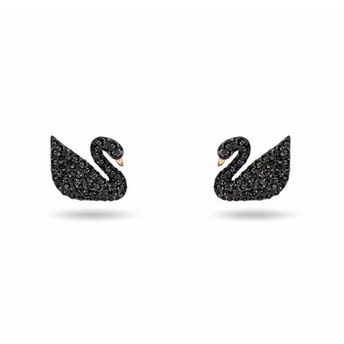 Серьги пусеты SWAROVSKI, кристаллы Swarovski, золотой, черный