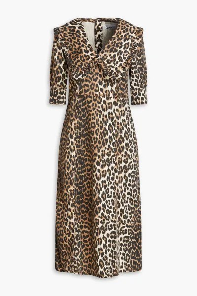 Джинсовое платье миди с леопардовым принтом GANNI, животный принт