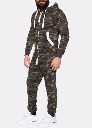 Мужские камуфляжные толстые с капюшоном Track Onesies Loungewear Zipper Casual Комбинезон с карманами