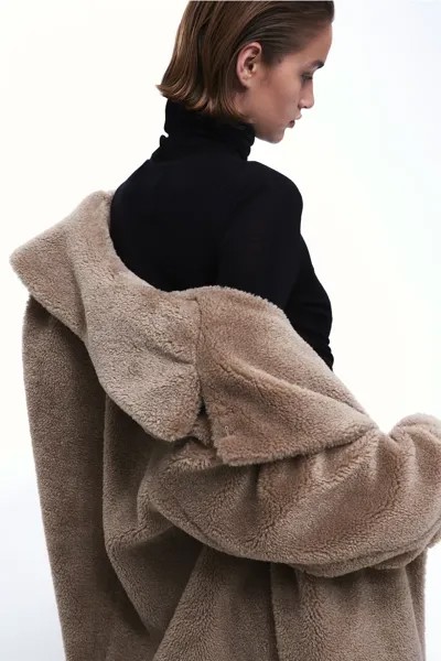 Пушистое пальто H&M, коричневый