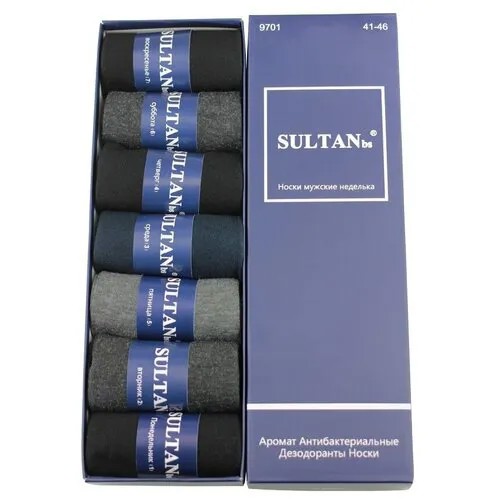 Носки Syltan, 7 пар, размер 41-46, серый, синий, черный