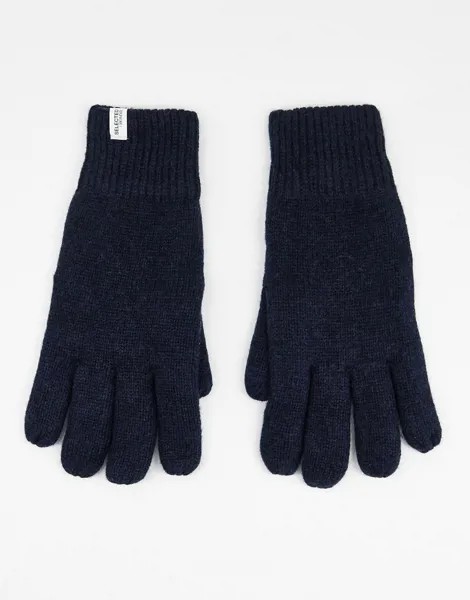 Темно-синие перчатки из смесовой шерсти Selected Homme-Темно-синий