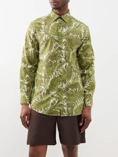Рубашка из хлопка с цветочным принтом Etro, зеленый