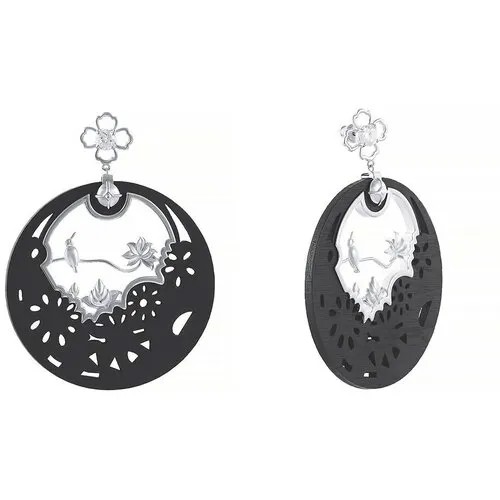 Серьги ELEMENT47, серебро, 925 проба, фианит, дерево