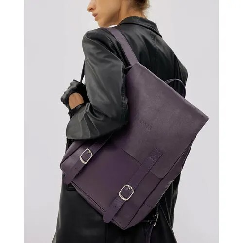 Рюкзак LOKIS, натуральная кожа, отделение для ноутбука, вмещает А4, внутренний карман, регулируемый ремень, фиолетовый