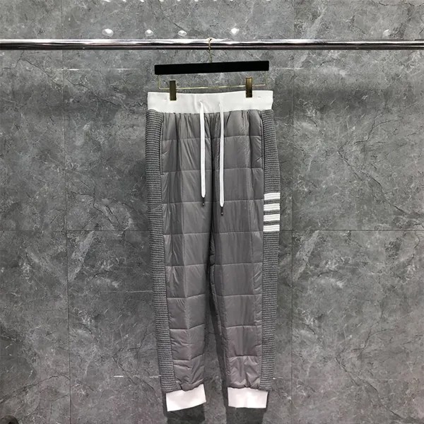 Мужские зимние брюки THOM с боковыми краями, белые спортивные брюки с 4 полосками и ромбовидной сеткой из хлопка, ярко-серые брюки TB