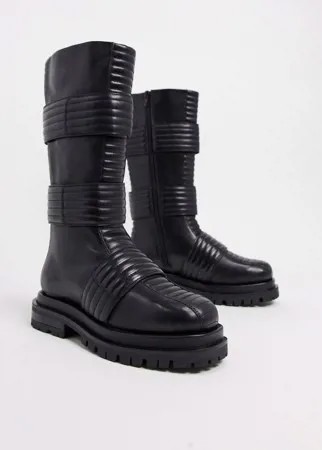 Кожаные сапоги на массивной подошве ASOS DESIGN-Черный цвет