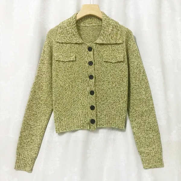 Женский винтажный кардиган, элегантный короткий шерстяной свитер оливкового и зеленого цвета, осенняя одежда, кашемировые свитера для женщ...