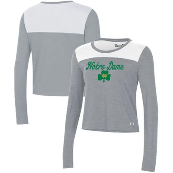 Женская укороченная футболка с длинными рукавами Under Armour белого/серого цвета Notre Dame Fighting Irish Vault Under Armour