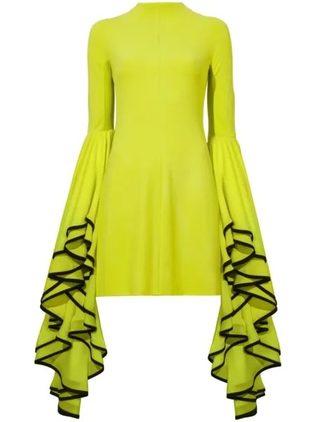 Платье из крепа с рюшами на рукавах Proenza Schouler, зеленое