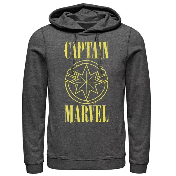Мужской желтый пуловер с капюшоном и логотипом Marvel Captain Marvel Paint Drip