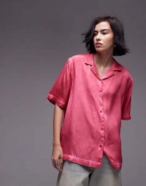 Topshop - Розовая атласная рубашка с коротким рукавом, часть комплекта