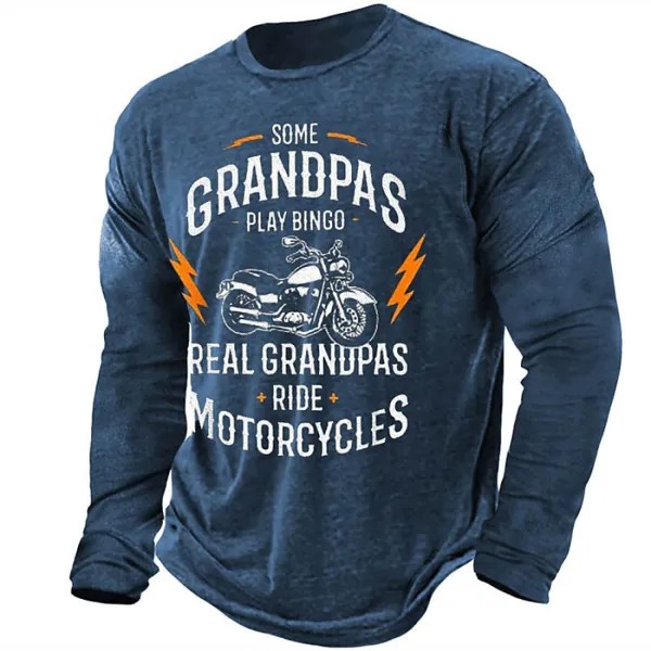 Мужская футболка с длинным рукавом Винтаж Some Grandpas Мотоциклы На открытом воздухе Повседневные Верхушки Темно-синий