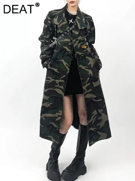 Женская однобортная ветровка DEAT, камуфляжная куртка с отложным воротником и длинным рукавом, модель 17A5451 на зиму, 2023