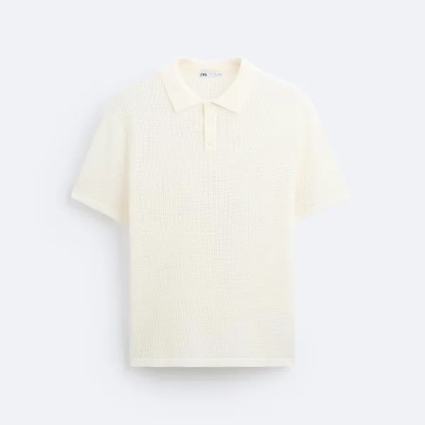 Футболка поло Zara Open-knit, кремовый