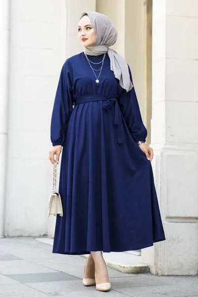 Платье с поясом на талии, цвет Индиго, зима-осень 2021, женский головной платок, Исламская Турция
