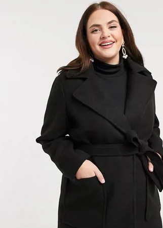 Пальто с запахом и поясом Fashion Union Plus-Черный цвет