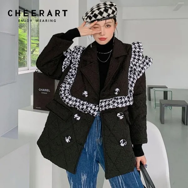 CHEERART пуховик зимняя одежда женские парки черные с оборками Роскошные Дизайнерские стеганые пальто и куртки двубортные 2022