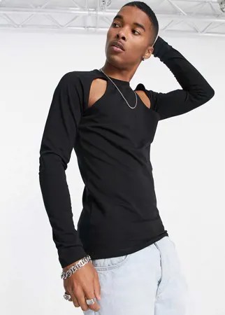 Черный облегающий лонгслив с декоративным вырезом ASOS DESIGN-Черный цвет