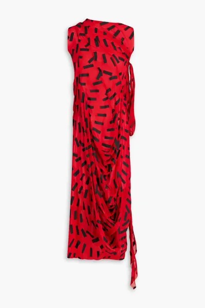 Платье миди из шелкового шифона с драпированным принтом Maison Margiela, красный