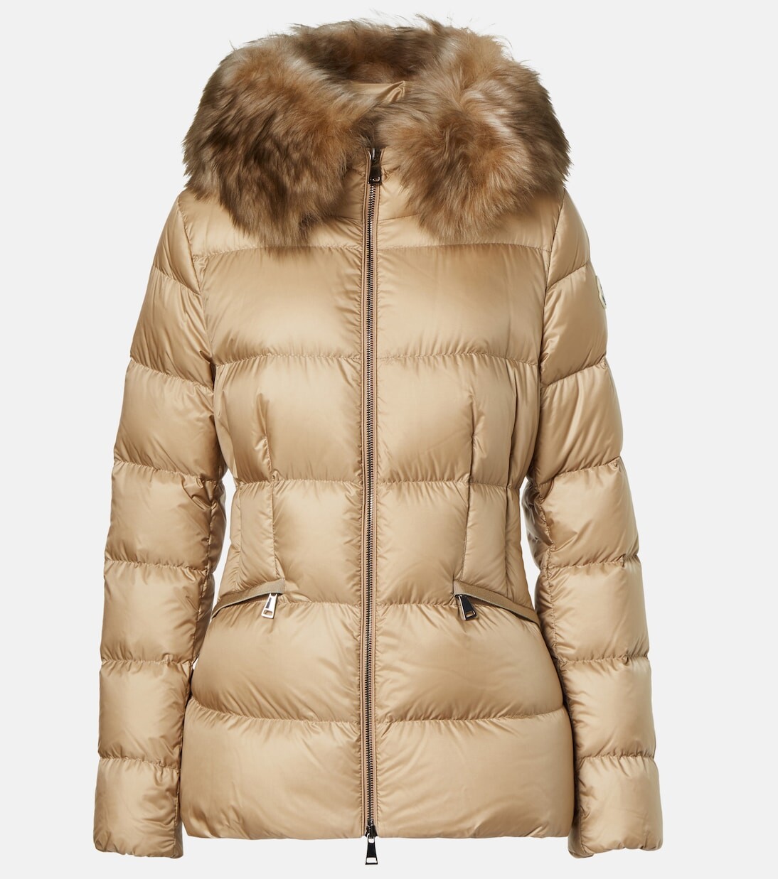 Пуховик Boed с отделкой из овчины Moncler, бежевый