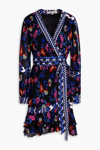 Платье Sol из плиссированного крепа с цветочным принтом Diane Von Furstenberg, черный