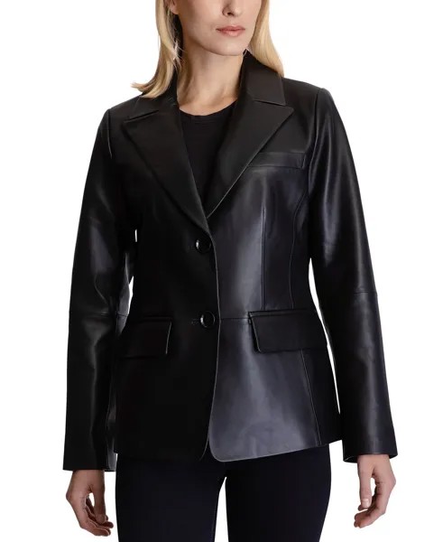 Женское кожаное пальто-пиджак Anne Klein, черный