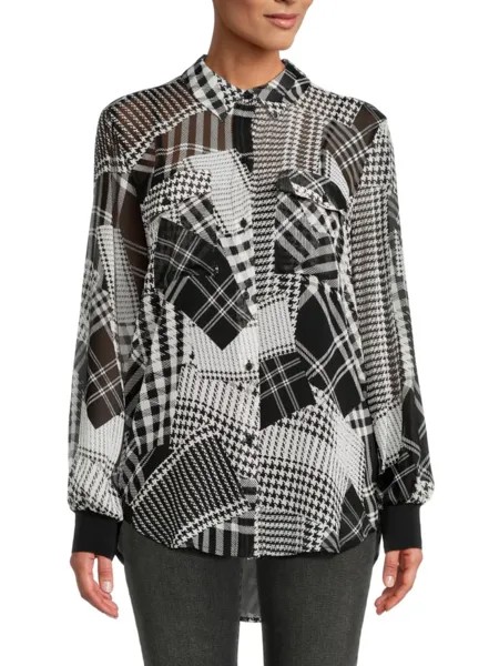Рубашка на пуговицах в стиле пэчворк Dkny, цвет Black Ivory