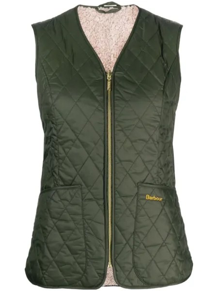 Barbour стеганый жилет с вышитым логотипом, зеленый