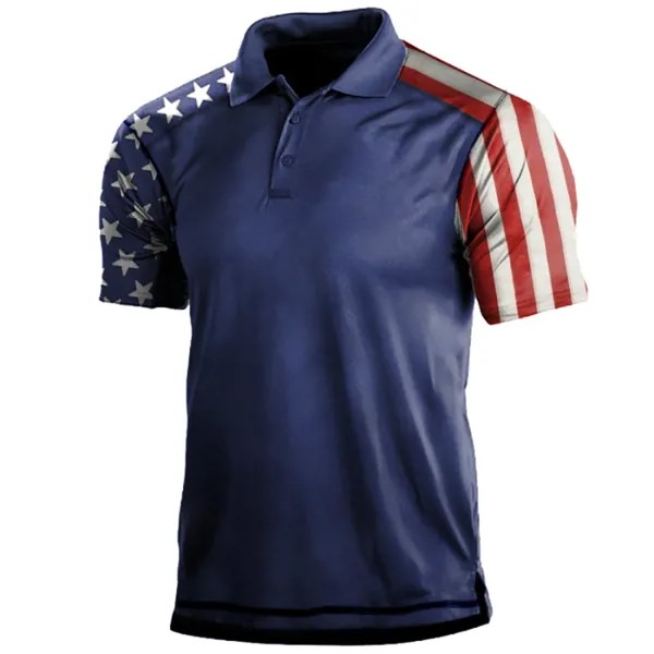 Мужская футболка с воротником-поло с принтом американского флага на открытом воздухе