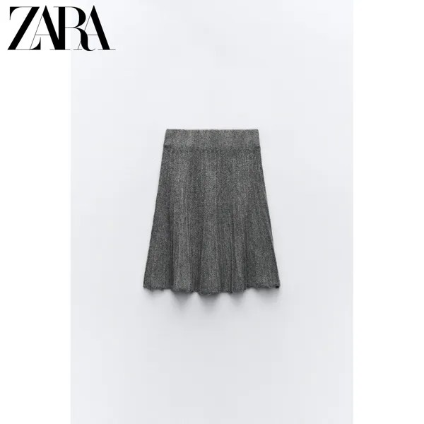 Мини-юбка трикотажная Zara со складками, серый