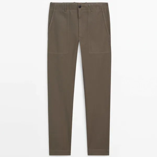 Брюки Massimo Dutti Relaxed Fit Canvas, хаки