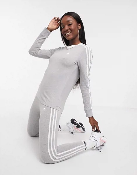 Серый лонгслив с тремя полосками adidas Originals adicolor