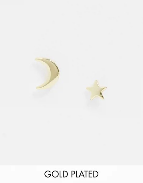 Серьги-гвоздики в виде луны и звезд с покрытием из 18-каратного золота Pieces-Золотой