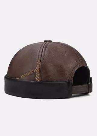 Мужская однотонная пэчворк из искусственной кожи с вышивкой крестиком Dome Повседневная теплая шапка без полей Кепка аре