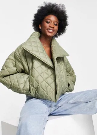 Укороченная стеганая куртка цвета хаки ASOS DESIGN-Зеленый цвет