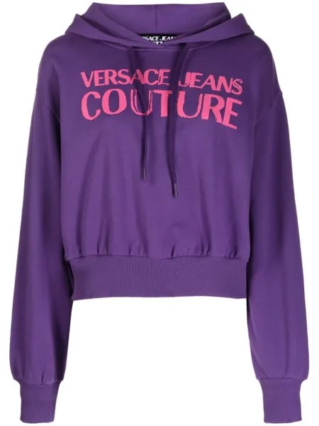 Versace Jeans Couture укороченное худи с логотипом, фиолетовый