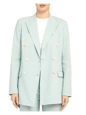 THEORY Женский светло-голубой двубортный пиджак с разрезом на спине для работы 4