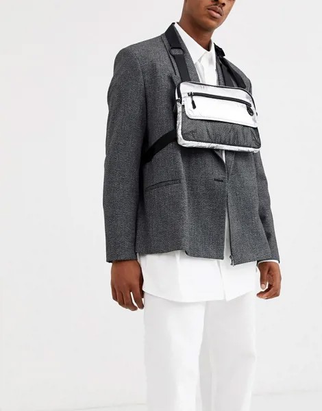 Серебристая сумка на грудь в стиле сбруи-бандажа с сетчатой вставкой ASOS DESIGN-Серебристый