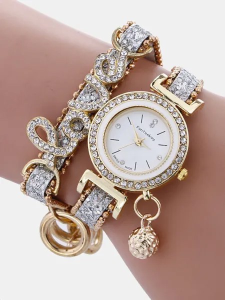 Модные кварцевые наручные часы из золотого сплава со стразами Love Two Layer Small Bell часы для Женское