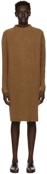 Короткое платье из светло-коричневой альпаки LEMAIRE