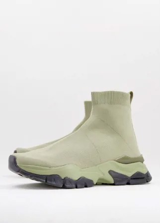 Шалфейно-зеленые трикотажные кроссовки-носки ASOS DESIGN-Зеленый цвет