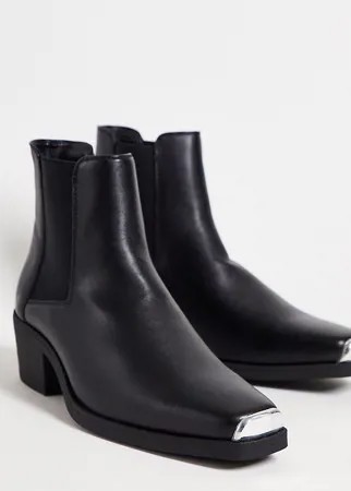 Черные ботинки челси в стиле вестерн из искусственной кожи ASOS DESIGN-Черный цвет