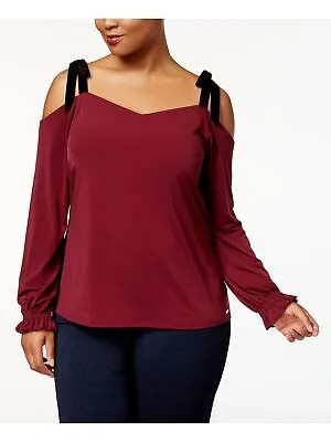 MICHAEL KORS Женская темно-бордовая блузка с эластичными манжетами на плечах и завязками плюс 1X